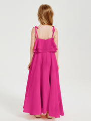 Robes de Demoiselle d'Honneur Junior en Mousseline avec Nœud Papillon Fuchsia