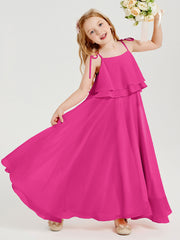 Robes de Demoiselle d'Honneur Junior en Mousseline avec Nœud Papillon Fuchsia