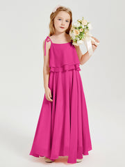 Robes de Demoiselle d'Honneur Junior en Mousseline avec Nœud Papillon Fuchsia