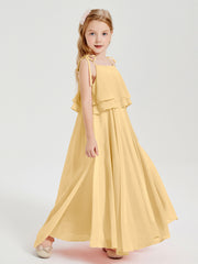 Robes de Demoiselle d'Honneur Junior en Mousseline avec Nœud Papillon Or