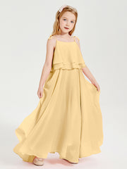 Robes de Demoiselle d'Honneur Junior en Mousseline avec Nœud Papillon Or