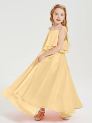 Robes de Demoiselle d'Honneur Junior en Mousseline avec Nœud Papillon Or