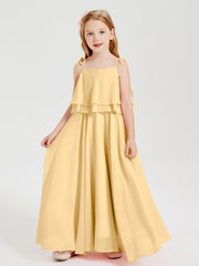 Robes de Demoiselle d'Honneur Junior en Mousseline avec Nœud Papillon Or