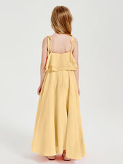 Robes de Demoiselle d'Honneur Junior en Mousseline avec Nœud Papillon Or