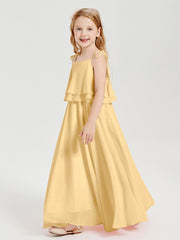 Robes de Demoiselle d'Honneur Junior en Mousseline avec Nœud Papillon Or