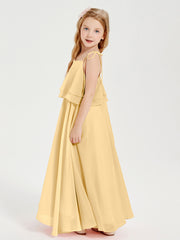 Robes de Demoiselle d'Honneur Junior en Mousseline avec Nœud Papillon Or