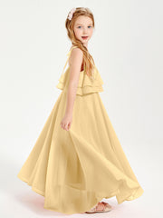 Robes de Demoiselle d'Honneur Junior en Mousseline avec Nœud Papillon Or