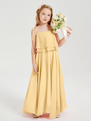 Robes de Demoiselle d'Honneur Junior en Mousseline avec Nœud Papillon Or