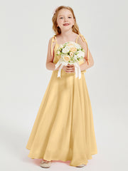 Robes de Demoiselle d'Honneur Junior en Mousseline avec Nœud Papillon Or