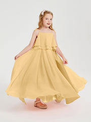 Robes de Demoiselle d'Honneur Junior en Mousseline avec Nœud Papillon Or