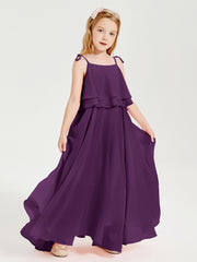 Robes de Demoiselle d'Honneur Junior en Mousseline avec Nœud Papillon Raisin