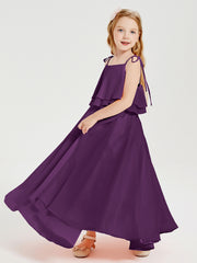 Robes de Demoiselle d'Honneur Junior en Mousseline avec Nœud Papillon Raisin