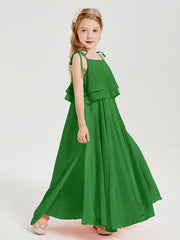 Robes de Demoiselle d'Honneur Junior en Mousseline avec Nœud Papillon Vert