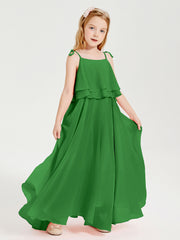 Robes de Demoiselle d'Honneur Junior en Mousseline avec Nœud Papillon Vert