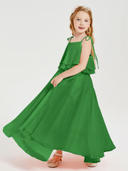 Robes de Demoiselle d'Honneur Junior en Mousseline avec Nœud Papillon Vert