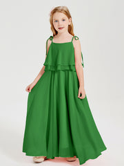 Robes de Demoiselle d'Honneur Junior en Mousseline avec Nœud Papillon Vert