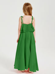 Robes de Demoiselle d'Honneur Junior en Mousseline avec Nœud Papillon Vert