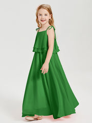Robes de Demoiselle d'Honneur Junior en Mousseline avec Nœud Papillon Vert