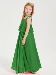 Robes de Demoiselle d'Honneur Junior en Mousseline avec Nœud Papillon Vert