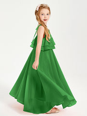 Robes de Demoiselle d'Honneur Junior en Mousseline avec Nœud Papillon Vert