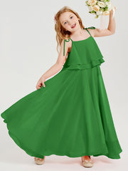 Robes de Demoiselle d'Honneur Junior en Mousseline avec Nœud Papillon Vert