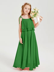 Robes de Demoiselle d'Honneur Junior en Mousseline avec Nœud Papillon Vert