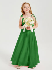 Robes de Demoiselle d'Honneur Junior en Mousseline avec Nœud Papillon Vert