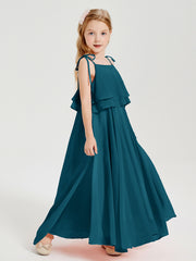 Robes de Demoiselle d'Honneur Junior en Mousseline avec Nœud Papillon Bleu Encre