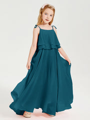 Robes de Demoiselle d'Honneur Junior en Mousseline avec Nœud Papillon Bleu Encre