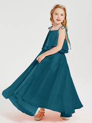Robes de Demoiselle d'Honneur Junior en Mousseline avec Nœud Papillon Bleu Encre