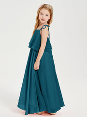 Robes de Demoiselle d'Honneur Junior en Mousseline avec Nœud Papillon Bleu Encre
