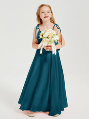 Robes de Demoiselle d'Honneur Junior en Mousseline avec Nœud Papillon Bleu Encre