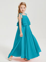 Robes de Demoiselle d'Honneur Junior en Mousseline avec Nœud Papillon Jade