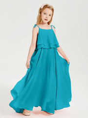 Robes de Demoiselle d'Honneur Junior en Mousseline avec Nœud Papillon Jade