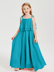 Robes de Demoiselle d'Honneur Junior en Mousseline avec Nœud Papillon Jade