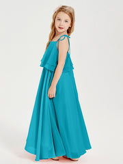 Robes de Demoiselle d'Honneur Junior en Mousseline avec Nœud Papillon Jade