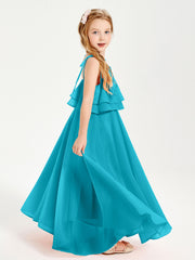 Robes de Demoiselle d'Honneur Junior en Mousseline avec Nœud Papillon Jade