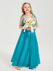 Robes de Demoiselle d'Honneur Junior en Mousseline avec Nœud Papillon Jade