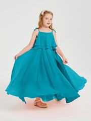 Robes de Demoiselle d'Honneur Junior en Mousseline avec Nœud Papillon Jade