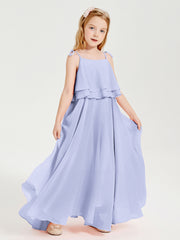 Robes de Demoiselle d'Honneur Junior en Mousseline avec Nœud Papillon Lavande