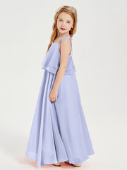 Robes de Demoiselle d'Honneur Junior en Mousseline avec Nœud Papillon Lavande