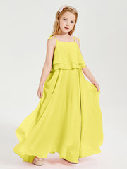 Robes de Demoiselle d'Honneur Junior en Mousseline avec Nœud Papillon Citron