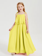Robes de Demoiselle d'Honneur Junior en Mousseline avec Nœud Papillon Citron