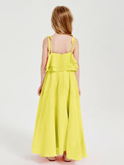 Robes de Demoiselle d'Honneur Junior en Mousseline avec Nœud Papillon Citron