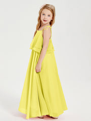Robes de Demoiselle d'Honneur Junior en Mousseline avec Nœud Papillon Citron