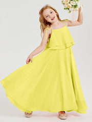Robes de Demoiselle d'Honneur Junior en Mousseline avec Nœud Papillon Citron