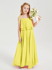 Robes de Demoiselle d'Honneur Junior en Mousseline avec Nœud Papillon Citron