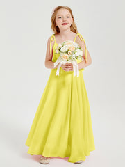 Robes de Demoiselle d'Honneur Junior en Mousseline avec Nœud Papillon Citron