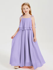 Robes de Demoiselle d'Honneur Junior en Mousseline avec Nœud Papillon Lilas