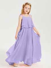 Robes de Demoiselle d'Honneur Junior en Mousseline avec Nœud Papillon Lilas